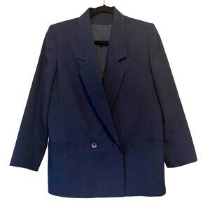 Vintage 70s Navy Blue Womens Double-Breasted Blazer By Suitsme